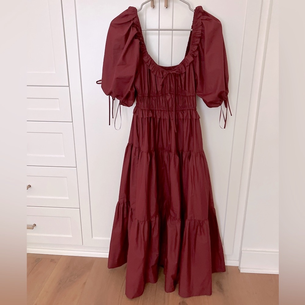 En Saison burgundy tiered dress.